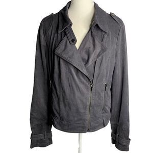 BNCI Blanc Noir Faux Suede Moto Jacket L Grey Asymmetrical Zipper Pockets Lined